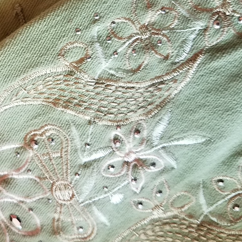 Mint green florally embroidered Jeans